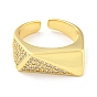 Rack Plating Brass with Clear Cubic Zirconia Open Cuff Rings, Long-Lasting Plated, Lead Free & Cadmium Free