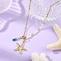 Stainless Steel with Natural Mixed Gemstone Pendant Necklaces, Starfish Charms, Potato Natural Cultured Freshwater Pearl, Golden