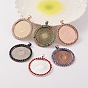Flat Round Alloy Rhinestone Pendant Cabochon Settings, Cadmium Free & Lead Free, Picture Memory Frame Pendants, Tray: 35mm, 53x44x4mm, Hole: 4x7mm, 26pcs/bag