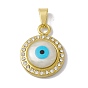 304 Stainless Steel Pendants, with Crystal Rhinestone and Resin Shell, Flat Round with Evil Eye