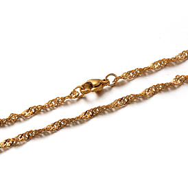 304 из нержавеющей стали Сингапур цепи ожерелья, цепочки ожерелья волна воды, с карабин-лобстерами , граненые, 17.7 дюйм