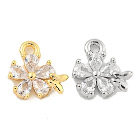 Brass Micro Pave Clear Cubic Zirconia Pendants, Flower