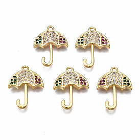 Brass Micro Pave Cubic Zirconia Pendants, Nickel Free, Umbrella