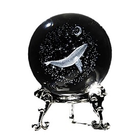 Inner Carving Glass Crystal Ball Diaplay Decoration, Paperweight with Metal Stand, Fengshui Home Decor