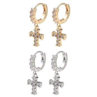 Латунные серьги-кольца из прозрачного кубического циркония, перекрестной