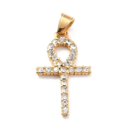 Ion Plating(IP) 304 Stainless Steel Pendants, with Rhinestone, Cross, Religion