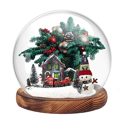 Round Glass Dome Cover, Decorative Display Case, Cloche Bell Jar Terrarium with Wood Base