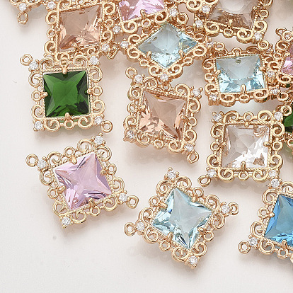 Соединители звеньев граненого стекла, с золотистыми латунными тонами, открытой спинкой и стразами, ромб