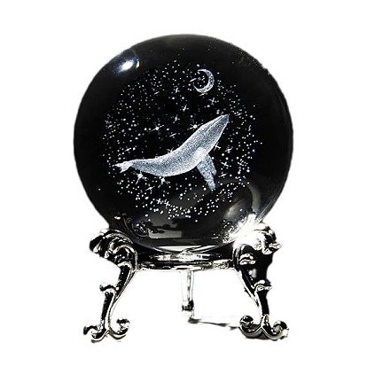 Inner Carving Glass Crystal Ball Diaplay Decoration, Paperweight with Metal Stand, Fengshui Home Decor