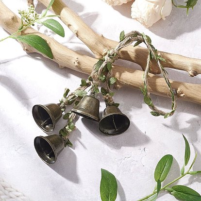 Железный рождественский колокольчик из полиэстера с отделкой в виде листьев, подвесные украшения из ленты, зелёные