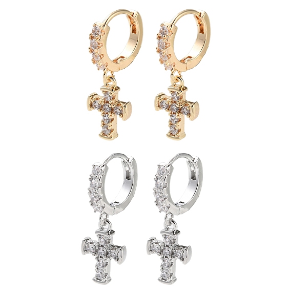 Латунные серьги-кольца из прозрачного кубического циркония, перекрестной