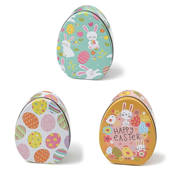 Easter Theme Cartoon Tinplate Gift Box, Egg Shape Candy Box, Egg & Rabbit Pattern Storage Box