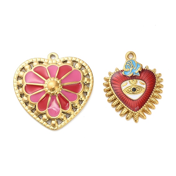304 подвески из нержавеющей стали, сердце, с эмалью, золотые