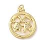 Rack Plating Brass Micro Pave Cubic Zirconia Pendants, with Shell, Cadmium Free & Lead Free, Long-Lasting Plated, Flat Round with Boy and Girl, with Jump Ring