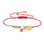 Braided Bracelets, Red String Bracelets, with Nylon Thread, Handmade Evil Eye Lampwork Charms & Hamsa Hand Brass Pendants & Brass Linking Rings