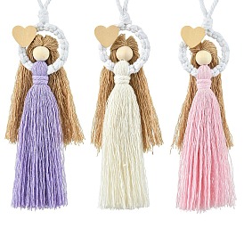 3 шт 3 цвета ручная работа макраме хлопок ангел подвесные украшения, с деревянных бусин