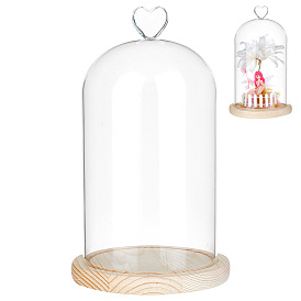 Glass Dome Cover, Decorative Display Case, Cloche Bell Jar Terrarium with Wood Base