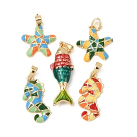 Подвески из латуни с морскими животными и эмалью, стойки покрытие, долговечный, без свинца и без кадмия, реальный 18 k позолоченный