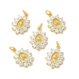 SHEGRACE Brass Micro Pave Cubic Zirconia Pendants, Oval with Human Charms, Cadmium Free & Lead Free & Nickel Free