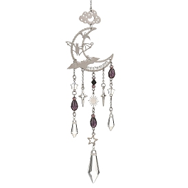 Atrapasueños de cuentas de acero inoxidable, latón y vidrio con forma de luna y murciélago de Halloween., Adornos cónicos para ventanas, prismas colgantes, atrapaluz, decoración