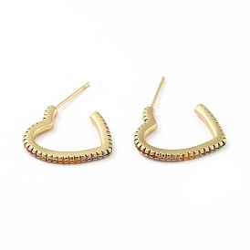 Brass Heart Stud Earrings, Half Hoop Earrings for Women