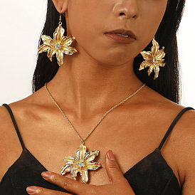 Комплекты из висячих серег и ожерелий из цветочного сплава со стразами для женщин