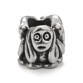 304 Stainless Steel European Beads, Large Hole Beads, Human Face