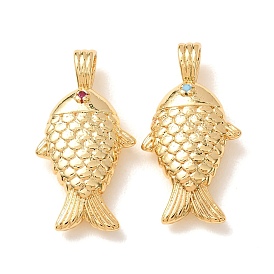 Brass Micro Pave Cubic Zirconia Pendants, Fish Charms, Rack Plating, Long-Lasting Plated, Lead Free & Cadmium Free, Real 18K Gold Plated