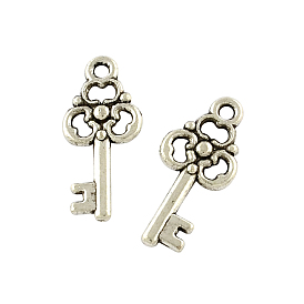 Tibetan Style Alloy Skeleton Key Pendants, Cadmium Free & Lead Free, 22.6x10.2x2.5mm, Hole: 2mm, about 714pcs/500g