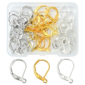 60Pcs 3 Colors Brass Leverback Earring Findings, with Horizontal Loops, Nickel Free
