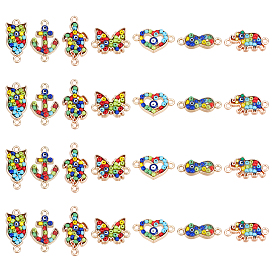 PandaHall Elite 28Pcs 7 Style Alloy Links Connectors, with Glass Seed Beads, Light Gold, Heart & Infinity & Anchor & Tortoise & Owl & Elephant & Butterfly