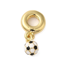 Rack Plating Brass Enamel European Dangle Charms, Football Large Hole Pendants, Real 18K Gold Plated, Cadmium Free & Lead Free, Long-Lasting Plated