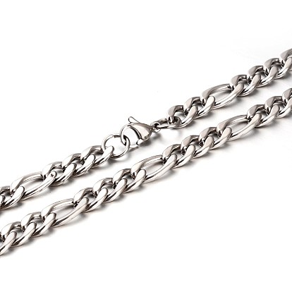 304 Stainless Steel Figaro Chains Necklaces, with Lobster Claw Clasps, Faceted, 23.8 inch(605mm)