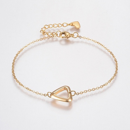 304 Stainless Steel Cable Chain Bracelets, with Lobster Claw Clasps and Triangle Links