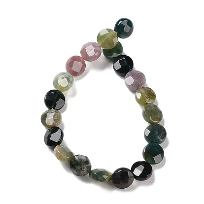 Natural Indian Agate Beads Strands, Faceted, Flat Round