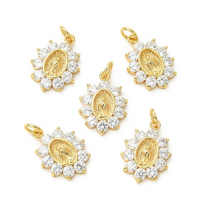 SHEGRACE Brass Micro Pave Cubic Zirconia Pendants, Oval with Human Charms, Cadmium Free & Lead Free & Nickel Free