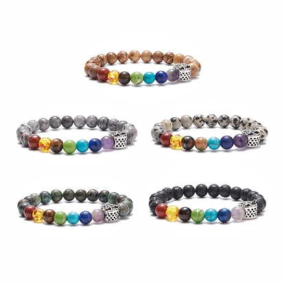 Stretch-Armband aus gemischten Edelsteinen mit Baumperle aus Legierung, 7 Chakra-Schmuck für Frauen