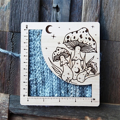 Wooden Knitting Needle Gauge, Square with Mushroom Measuring Ruler
