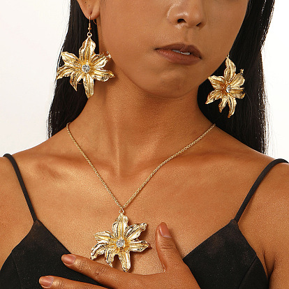 Комплекты из висячих серег и ожерелий из цветочного сплава со стразами для женщин