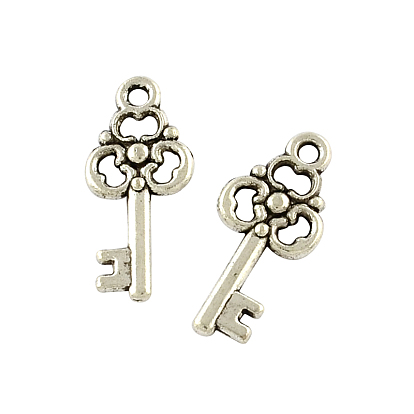 Tibetan Style Alloy Skeleton Key Pendants, Cadmium Free & Lead Free, 22.6x10.2x2.5mm, Hole: 2mm, about 714pcs/500g