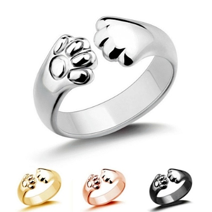 Alloy Bear Paw Print Open Cuff Ring for Women
