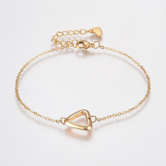 304 Stainless Steel Cable Chain Bracelets, with Lobster Claw Clasps and Triangle Links