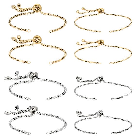 8Pcs 4 Styles Adjustable 304 Stainless Steel Box Chain Slider Bracelet Making