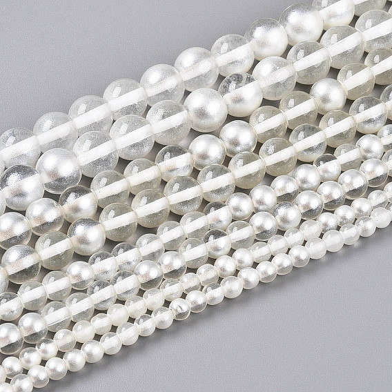 Запекание окрашенные прозрачные стеклянные бусины нити, круглые, два тона