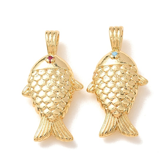 Micro latón allanan colgantes cúbicos del zirconia, encantos de pescado, chapado en rack, larga duración plateado, sin plomo y el cadmio, real 18 k chapado en oro