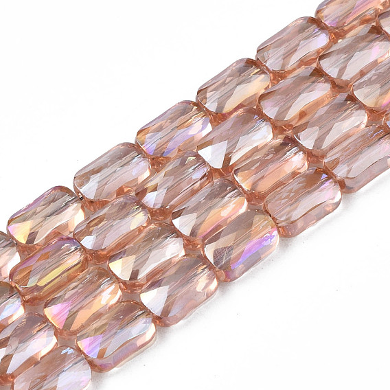 Electroplate Transparent Glass Beads Strands, Faceted, Rectangle