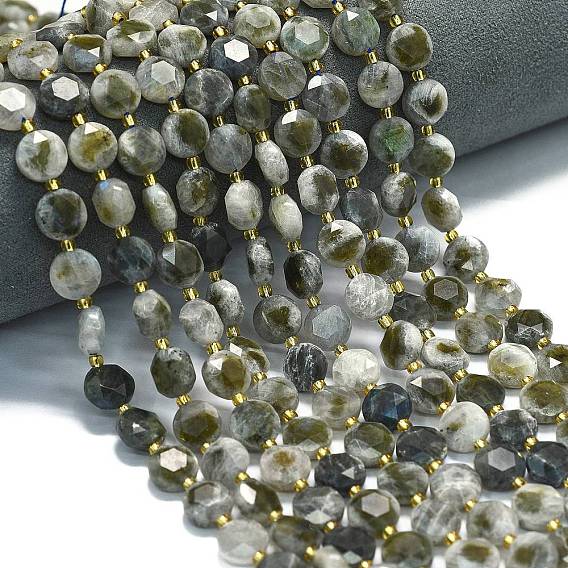 Природные лабрадорита бисер нитей, граненый шестиугольный разрез, плоско-круглые, с бисером