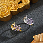 Brass Micro Pave Cubic Zirconia Cuff Open Rings for Women, Peacock