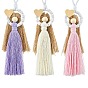 3Pcs 3 Colors Handmade Macrame Cotton Angel Hanging Ornaments, with Wood Beads