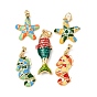 Подвески из латуни с морскими животными и эмалью, стойки покрытие, долговечный, без свинца и без кадмия, реальный 18 k позолоченный